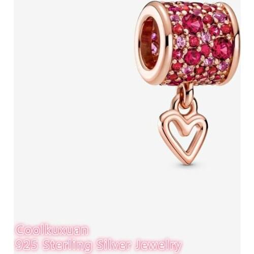 Original 925 Sterling Silver Rose gold Pave Freehand Heart Barrel Charm beads Fits Pandora bracelets Jewelry Making 2021 Autumn