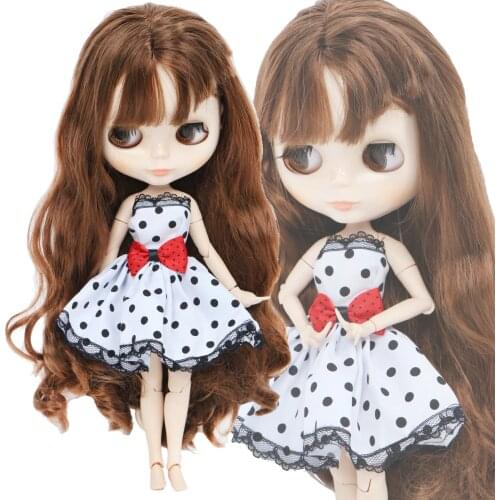 High Quality Dress for Blythe Doll White Black Lace Red Bowknot Wedding Party Wear Short Gown Doll Clothes Accessories Toy