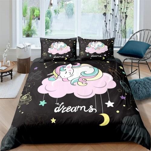 Black Unicorn Bedding Set Cartoon Kids Fashion 3d Duvet Cover Sets Comforter Bed Linen Twin Queen King Single Size Dropshipping