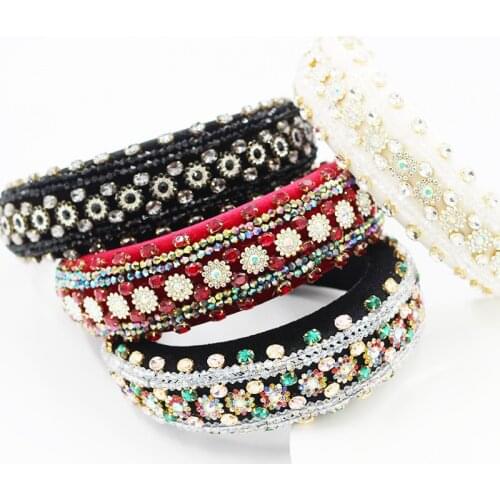 Luxury Palace Style exaggerated sponge crystal gemstone ladies prom headband catwalk travel gift hair accessories headwear Bands