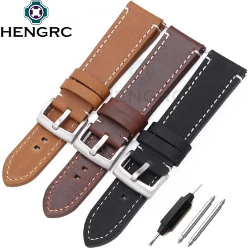 Wholesale 10pcs/set Genuine Leather Watchbands 18mm 20mm 22mm Manual Men Thick Brown Black Watch Band Strap Buckle Accessories