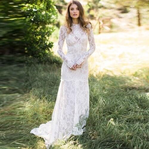 Wedding Dresses Boho 2020 Long Sleeves Exquisite Lace Backless Chic Wedding Dress Robe De Mariage Bridal Gowns