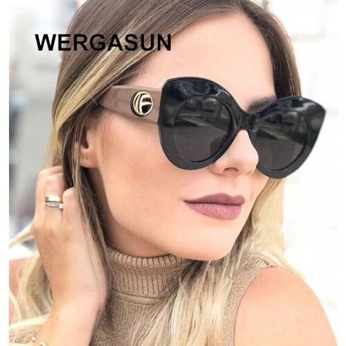 WERGASUN New Brand Sunglasses Women Luxury Designer Fashion Cat Eye oversized Sunglasses Female Gradient Sun Glasses oculos