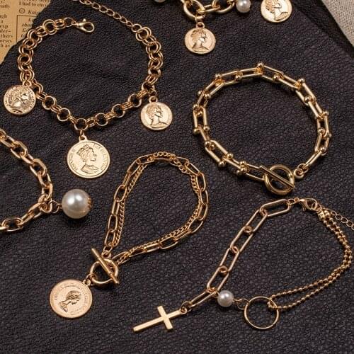 Fashion 10 Styles Bohemian Bracelets for women Pearl Pendant Cross Bracelets Portrait Pendant Bracelets on hand 2021 Jewelry New