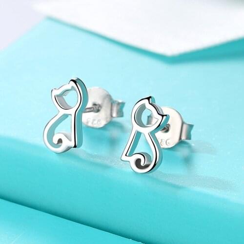 Simple Cat Stud Earrings For Women Korean Fashion Hollow Cute Small Animal Copper Ear Partner Friendship Gifts Lady Jewelry New
