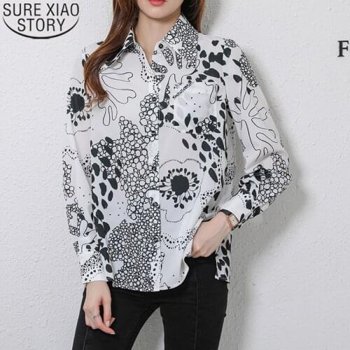 Women Shirts Vintage Blouses Personalized Print Shirt Women 2021 Autumn New Long Sleeve Chiffon Shirt Women Tops Clothes 16417