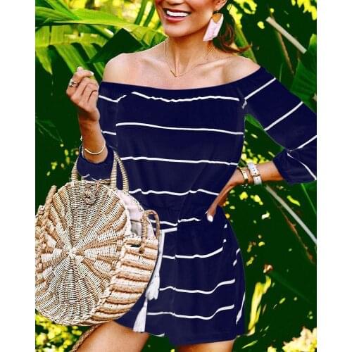 Fashion Wide Leg Shorts Jumpsuits Women 2021 Casual Summer Stripe Off Shoulder Loose Female Rompers One Piece Outfit Black Sexy