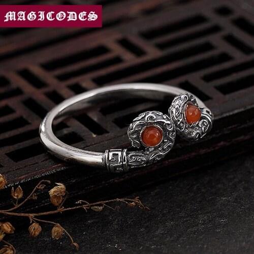 2019 Adjustable Ring 100% 925 Sterling Silver Jewelry Women Mosaic South red Stone Instrument Tightening spell Wedding Ring R24