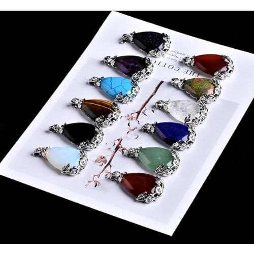 1PC Natural Crystal Mineral Ornament Water Drop Pendant Guardian Precious Fashion Couple Pendant Necklace Pendant Gift Jewelry