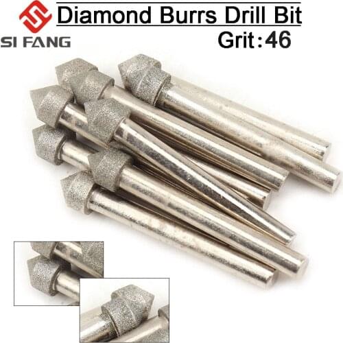 10Pcs Diamond Grinding Head Wheel Dremel Rotary Tool Burs Set Accessories Drill Burr Bits Diamond 6mm Shank Variety of Shapes