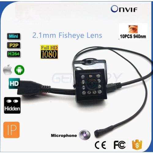 2.1mm lens 120Degree HD 1080P Audio MINI IR Camera 10Pcs 940NM IR Leds Cam Night Vision Onvif Mini IR IP Camera P2P With IR-Cut