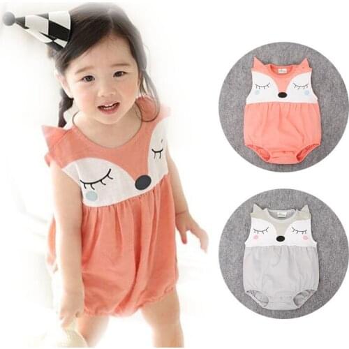 2017 summer baby clothes Infants clothing baby cartoon fox Romper climb clothes toddler girls suit Baby jumpsuit baby pajamas