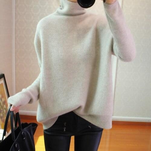 2019 Autumn and Winter New Cashmere Sweater Womens High Collar Loose Pullover Lazy Wind Sweater Large Size Was