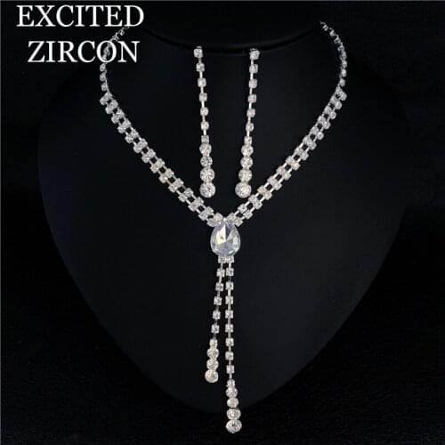2020 fashion luxury new design jewelry bling rhinestone crystal necklace earrings bow drop pendant jewelry bridal accessories