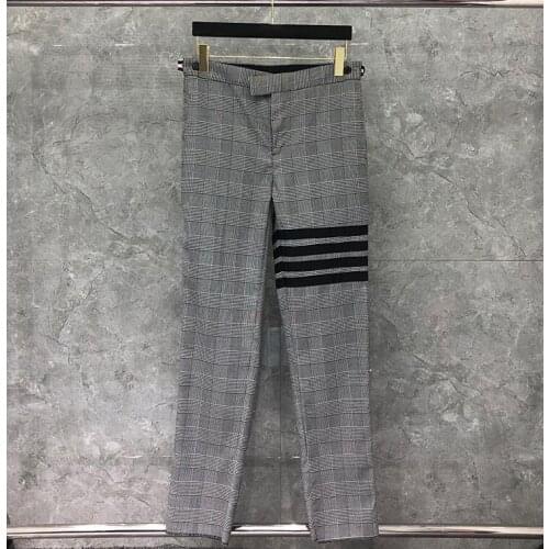 2021 Fashion Brand Men Casual Suit Pants Gray Plaid Business Striped Spring And Autumn Formal Trousers