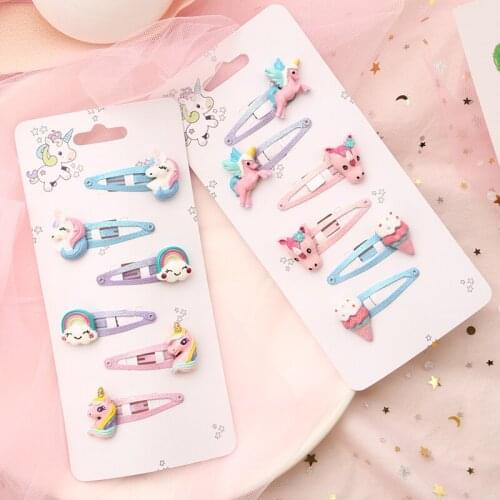 6pcs Unicorn Little Horse fruit Hair Accessories Hair Clips Hair Bands Cartoon lovely Hairgrips Hairpin Baby Girls Kids Gifts