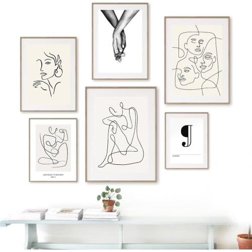 Abstract Girl Figures Lines Shapes Hand Wall Art Canvas Painting Posters And Prints Wall Pictures For Living Room Salon Decor
