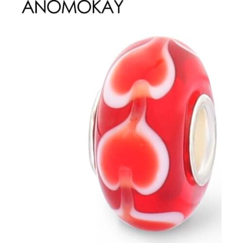 Anomokay New Arrivals Romantic Red Heart Crystal Beads for Women Girl DIY Jewelry Making Elegant Red Murano Charms fit Bracelets