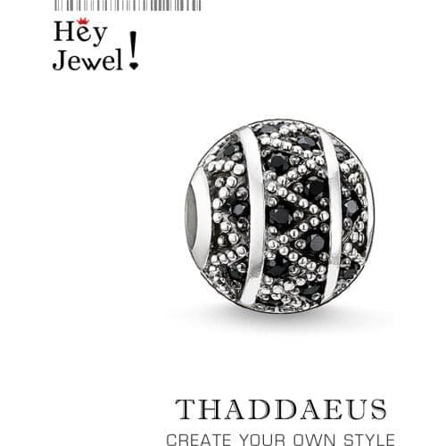 Beads Black Zig Zag Micro Pave Ball Charm Bead For Women DIY Fine Jewelry Making Silver Sterling Europe Fashion Bead