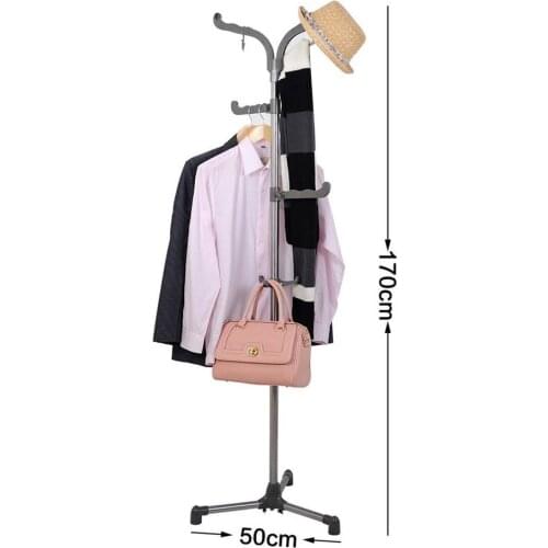 Home Bedside Garment Scarf Standing Rack Stainless Steel Living Room Tripod Clothing Cop Rack with Folding ABS Hooks DQ0775