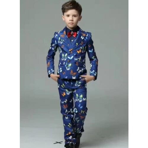 Elegant Two Buttons Wedding Suits For Boy Notch Lapel Suits Children Party Tuxedos boys Smoking blazer (jacket+pant+vest)
