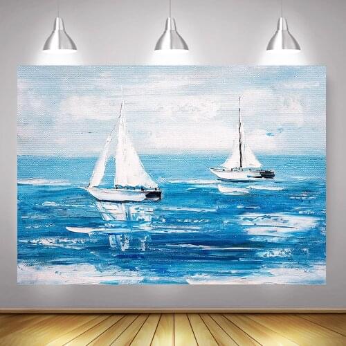 Summer Sailing Photography Background Photo Studio Painting Blue Sea White Boat Backdrop Newborn Pirate Birthday Art Photocall