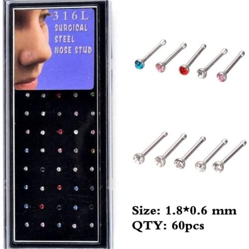Hot Sale 1.8 mm Tiny Steel Nose Studs Pins Colorful Crystal Stone Piercing Nose Ring Earring Body Piercing Jewelry