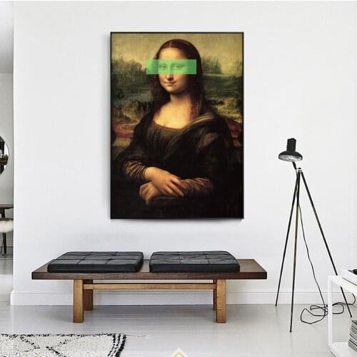 Leonardo da Vinci-Mona Lisa Canvas Paintings Reproductions Cover Eyes Wall Art Canvas Pictures For Living Room Decoration