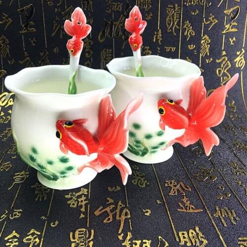 350ml Creative Wedding Present Ceramic Water mug Goldfish Coffee mug Porcelain Mugs European Bone China mug