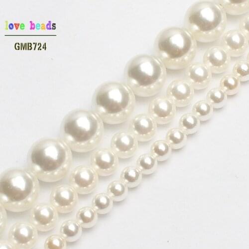 AA+ Natural White Shell Pearl Loose Round Beads for DIY Bracelet Jewelry Making Strand 15'' 2/3/4/6/8mm