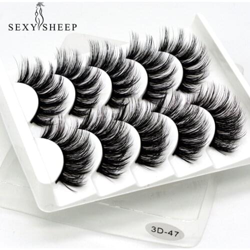 SEXYSHEEP 5Pairs 3D Mink Lashes False Eyelashes Natural/Thick Long Eye Lashes Wispy Makeup Beauty Extension Tools