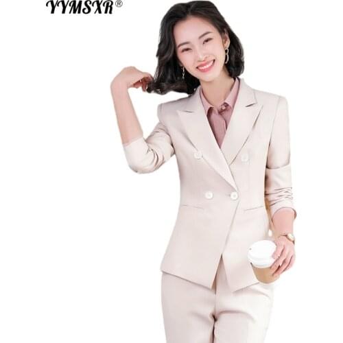 Office Professional Wear Womens Large Size S-4XL Autumn and Winter New Double-breasted Womens Suit High-waist Nine-point Pants