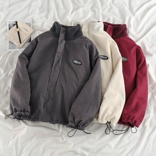 Autumn winter warm lambswool both side Jackets tide chic stand collar zip-up coat 2021 korean fashion loose oversize Jacket