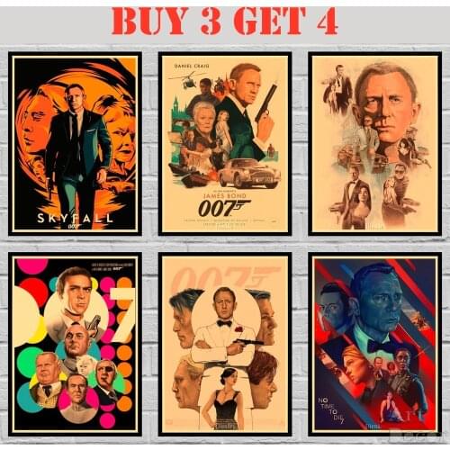 32 Designs James Bond 007 Kraft paper Poster Home Decal Art Painting Funny Wall Sticker 1 42X30cm