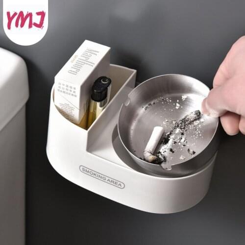 Hanging Cigarette Storage Rack With Cover Bathroom Wall-mounted Stainless Steel Ashtray Toilet Storage Cup Cigarette Tool Box