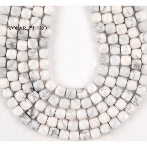 Natural Gem White Howlite Faceted Square Beads For Jewelry Making DIY Needlework Spacer Stone Beads Bracelet Charms Necklace 15