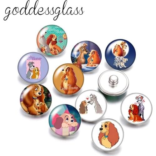 Disney Lady and the Tramp Dogs 10pcs Round photo 18mm snap buttons for 18mm snap necklace DIY jewelry