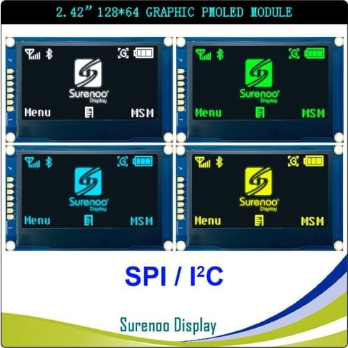 Real OLED Display, 2.42" 128*64 12864 SPI I2C / IIC Graphic LCD Module Screen LCM Screen SSD1309 Controller
