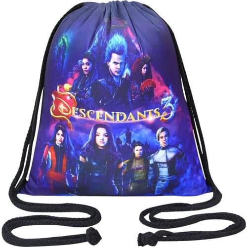 Disney Descendants 3 Drawstring Pocket for Women Men Cartoon Anime 3D Print Backpack Kids Outdoor Sports Backpack Xmas Gift