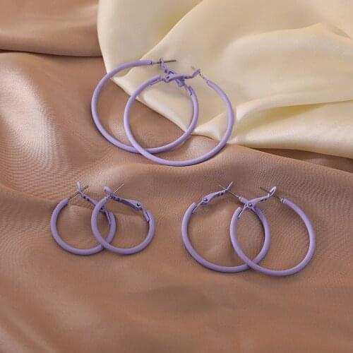 Fashion Metal Geometry Round Hoop Earrings Cute Romantic Temperament Contracted Joker Purple Ear Ring Earrings Women Jewelry