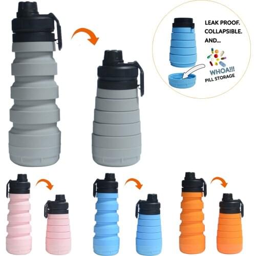 750ml Silicone Foldable Water Bottle Bicycle Bottlle With Pill Storage Box For Travel Sports Hiking Gym Yoga Portable Water Cup