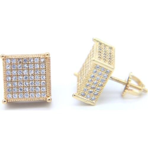 Iced out bling micro pave cz square cube stud screwback silver color screw back sparking bling women men boy micro pave earring