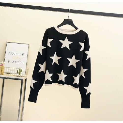 Sweater Y2k 2021 New Sweaters Goth Korean Fashion Pullovers Long Sleeve Tops Gothic Clothes Kawaii Women Knitting Stars Clothing
