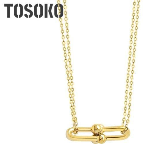 TOSOKO Stainless Steel Jewelry Horseshoe Buckle Pendant Necklace Hip Hop Sexy Female Clavicle Chain BSP742