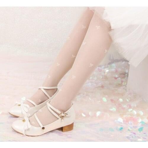 Japanese Sweet Cartoon Bow Printed Thin Stockings Girl Beautiful Vintage Students kawaii Lolita socks women funny socks