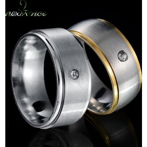 Nextvance Rhinestone Wedding Band Brushed Ring Stainless Steel Groove Finger Ring For Women Men Engagement Jewelry