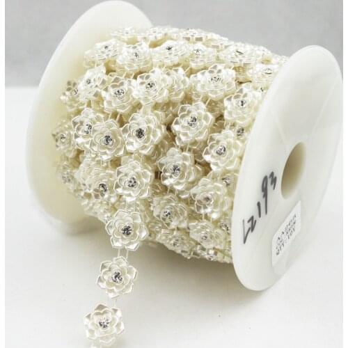 10 Yards 16mm Ivory flower Pearl Rhinestone Chain Sewing Trims Cake Decoration LZ193