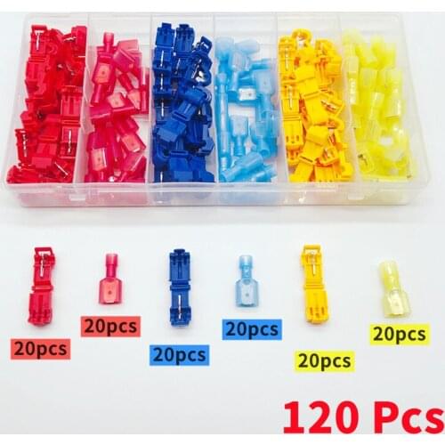 120pcs boxed T-type terminal block wire connection clip quick peel-free connector plug industrial/home wiring accessory cable