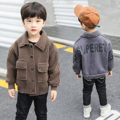 2019 Autumn Winter Toddler Boys Jackets Thicken Lambswool Casual Letter Print Coats for Boys Kids Clothing Outwear 2 3 4 5 6 7 Y