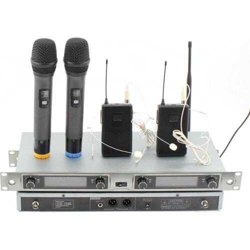 4 Channel LCD panel Wireless Series Professional Karaoke Bodypack and handheld Transmitter Syetem Microphone Free shipping